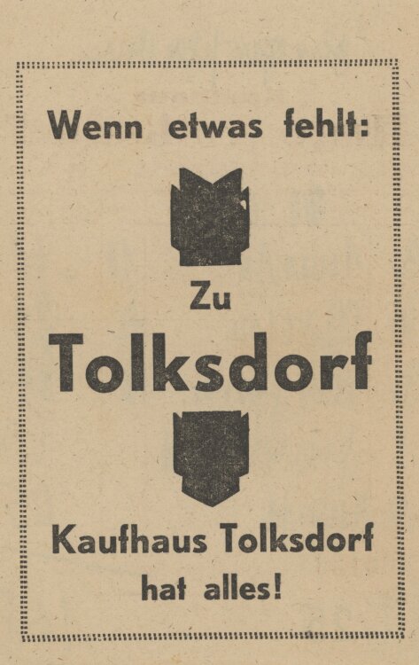 unbekanntan Kaufhaus Hugo Tolksdorf- Kassenzettel -...