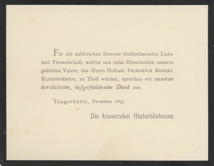 Die Familie von Friedrich Robert Kleinschmidt - Danksagung - 11.1895