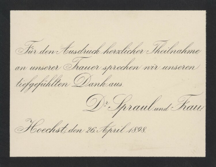 Dr. Spraul und Frau - Danksagung - 26.04.1898