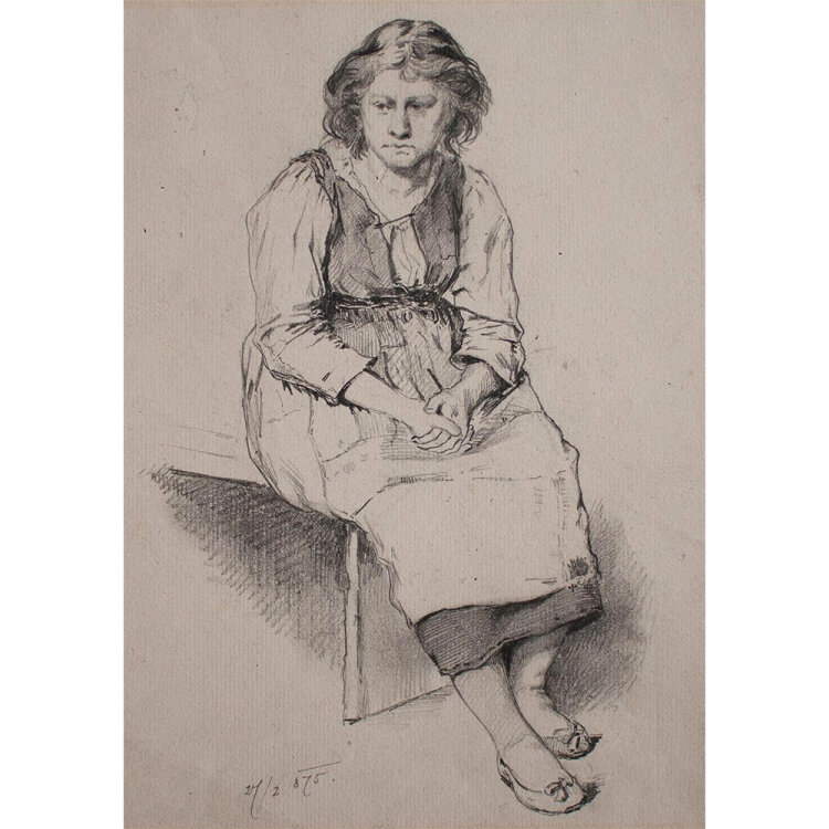 unbekannt - Frauenbildnis in Tracht - 1875 - Bleistift