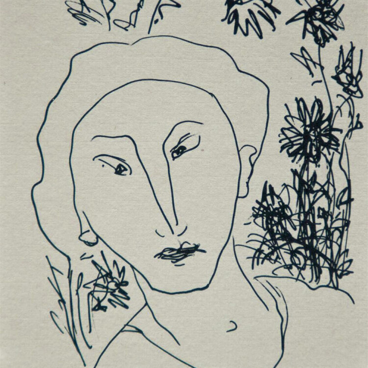 Regina Buch - Frauenporträt mit Blumen - 1987 -...