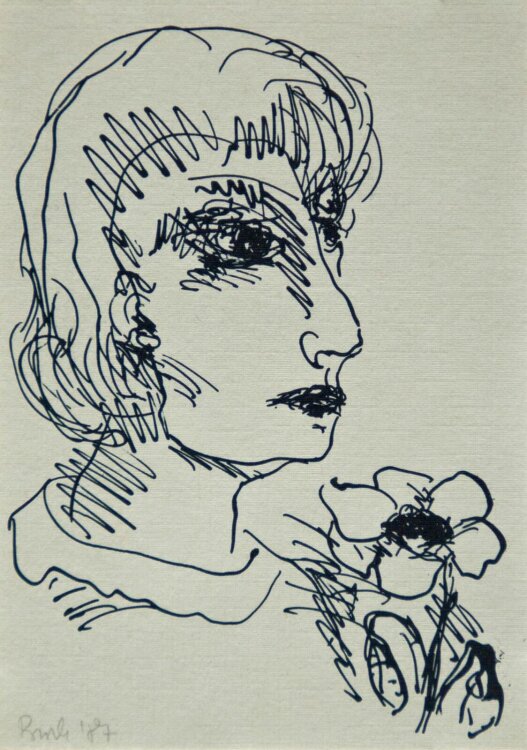 Regina Buch - Frauenporträt mit Blumen - 1987 - Algrafie