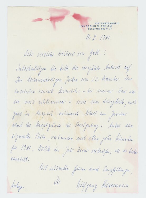 Wolfgang Stresemann - Brief - 11.02.1981
