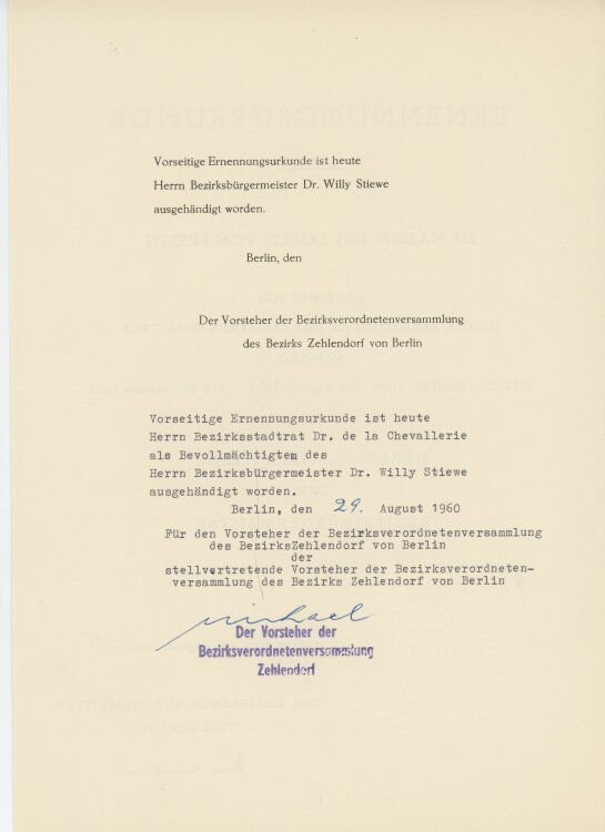 Willy Brandt - Ernennungsurkunde - 19.08.1960
