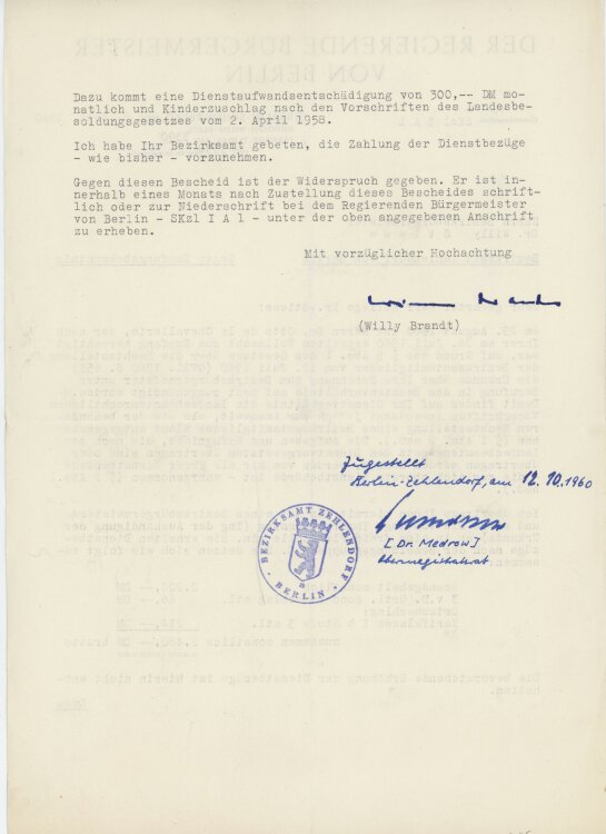 Willy Brandt - Besoldungsinformation - 06.09.1960