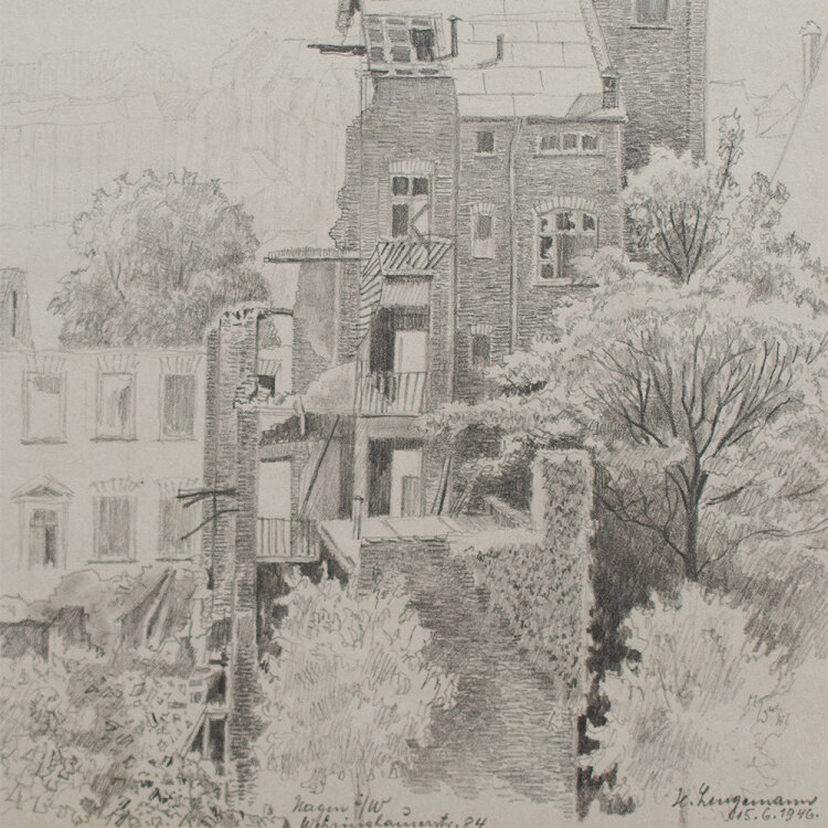 Heinrich Langemann - Wehringhauerstraße, Historische Ansicht - 1946 - Bleistiftzeichnung