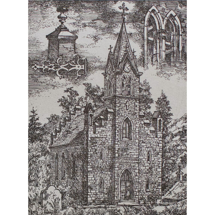 unbekannt - Kirche in Trebitz - 1994 - Radierung auf Büttenpapier
