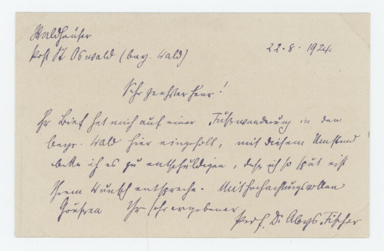 Aloys Fischer - Brief - 22.08.1924