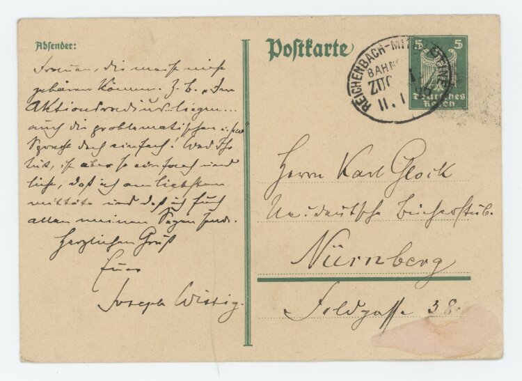 Joseph Wittig - Postkarte - 10.01.1926