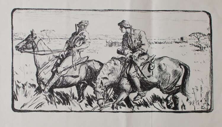 unbekannt - Reiter mit Pferden - undatiert - Lithografie