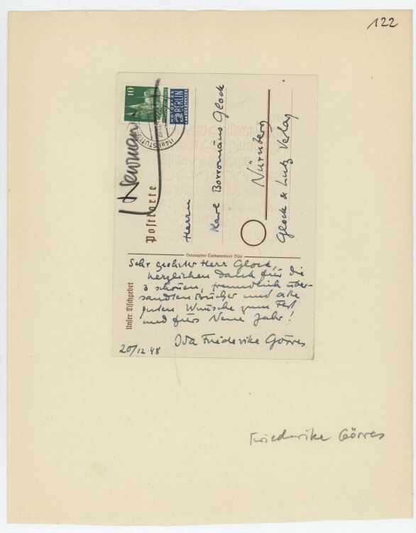 Ida Friederike Görres - Postkarte - 20.12.1948