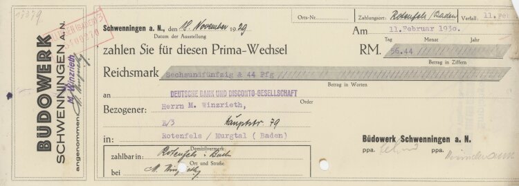 Büdowerk - Prima-Wechsel - 11.02.1930