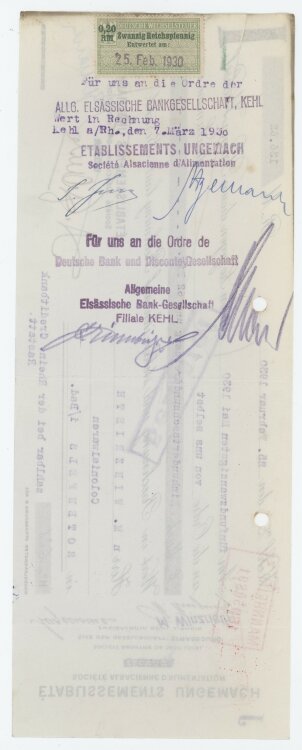 Établissements Ungemach Société alsacienne d´Alimentation - Prima-Wechsel - 25.02.1930