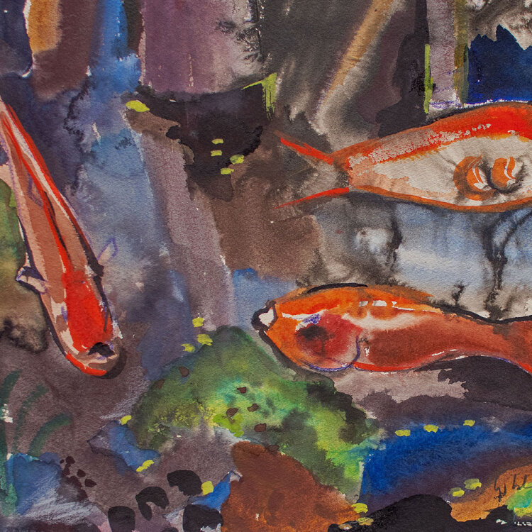 Gerhard Schulte-Dahling - Goldfische - 1955 - Aquarell und Pastell