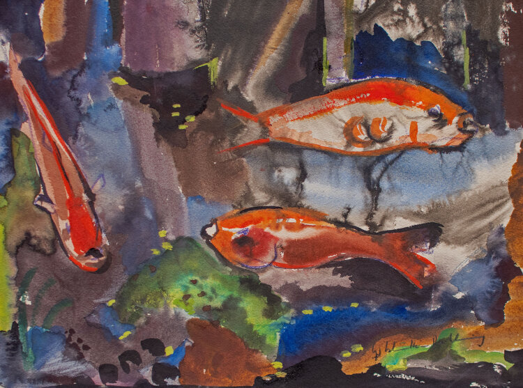 Gerhard Schulte-Dahling - Goldfische - 1955 - Aquarell und Pastell