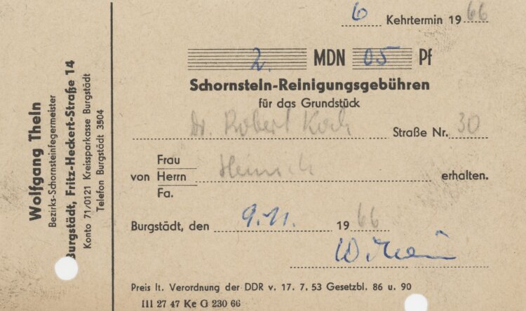 Familie Heinichan Wolfgang Thein- Rechnung - 09.11.1966