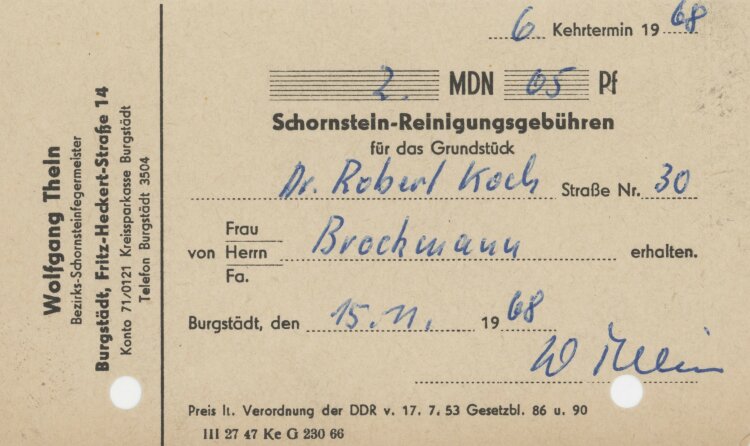 Familie Heinichan Wolfgang Thein- Rechnung - 15.11.1968