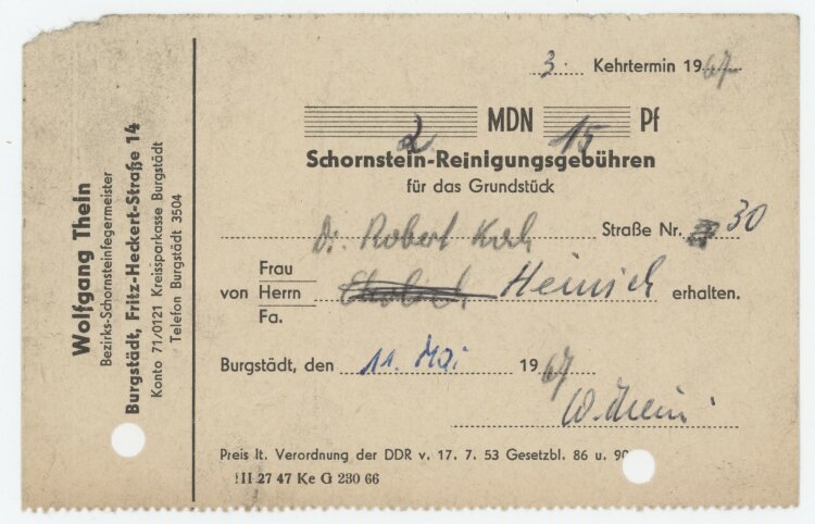 Familie Heinichan Wolfgang Thein- Rechnung - 11.05.1967