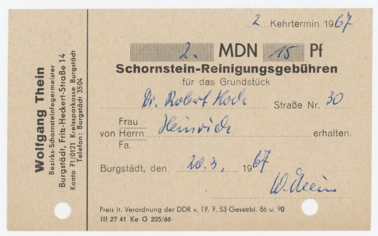 Familie Heinichan Wolfgang Thein- Rechnung - 20.03.1967