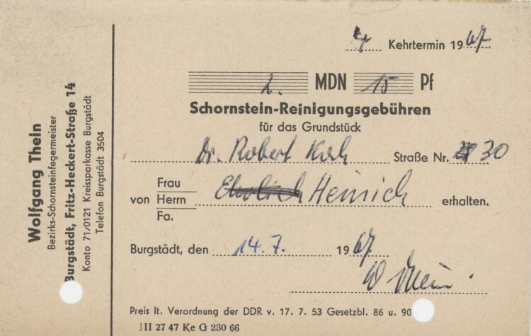 Familie Heinichan Wolfgang Thein- Rechnung - 14.07.1967