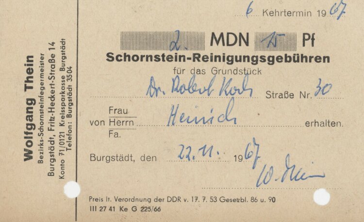 Familie Heinichan Wolfgang Thein- Rechnung - 22.11.1967