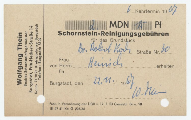 Familie Heinichan Wolfgang Thein- Rechnung - 22.11.1967