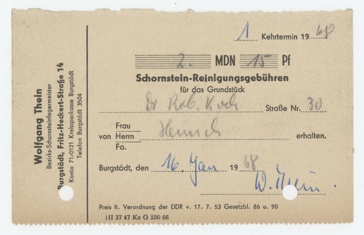 Familie Heinichan Wolfgang Thein- Rechnung - 16.01.1968