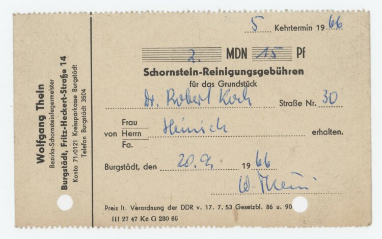 Familie Heinichan Wolfgang Thein- Rechnung - 20.09.1966