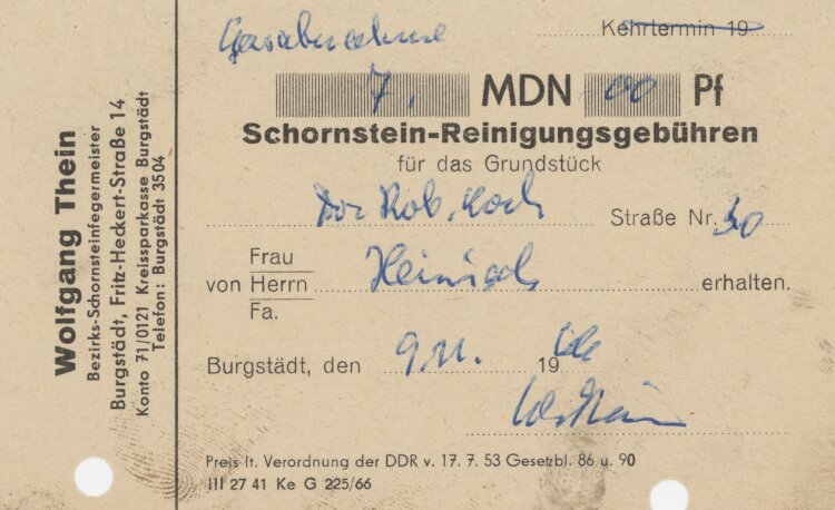 Familie Heinichan Wolfgang Thein- Rechnung - 09.11.1966