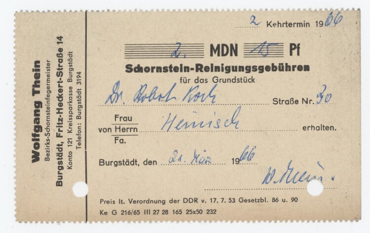 Familie Heinichan Wolfgang Thein- Rechnung - 21.03.1966