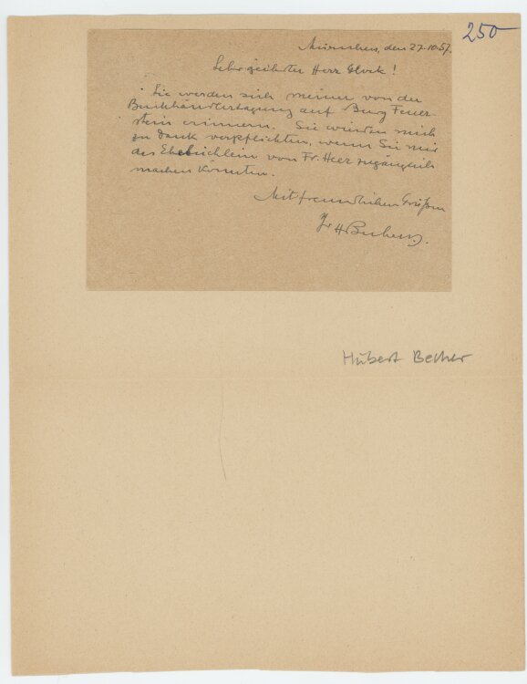 Hubert Becher - Postkarte - 27.10.1957