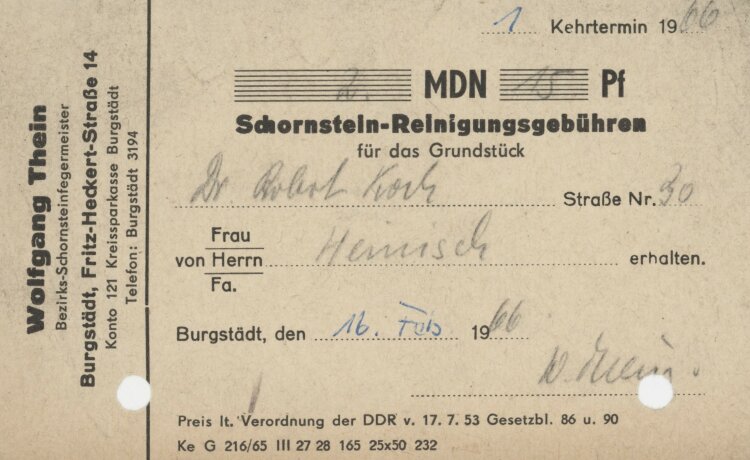 Familie Heinichan Wolfgang Thein- Rechnung - 16.02.1966