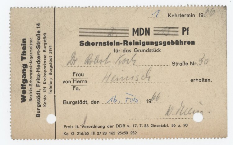 Familie Heinichan Wolfgang Thein- Rechnung - 16.02.1966