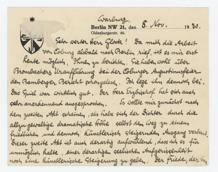 Johannes Vetter - Postkarte - 08.11.1930