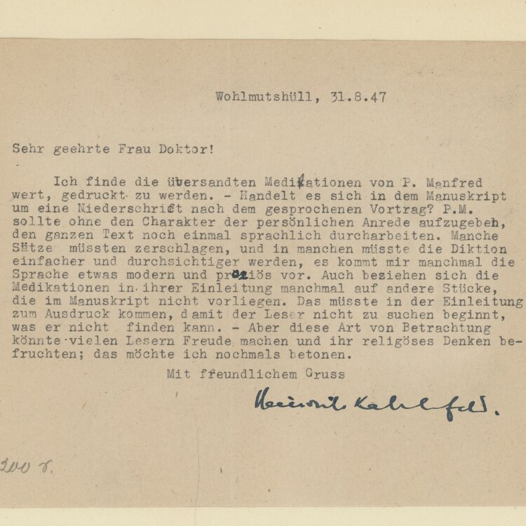 Heinrich Kahlefeld - Brief - 31.08.1947