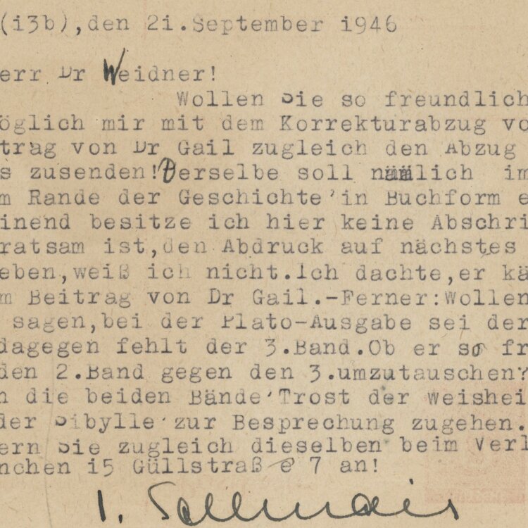 Josef Sellmair - Postkarte - 21.09.1946