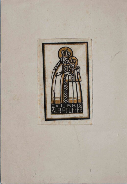 Luise Hoff - Exlibris. Madonna mit Christusknabe - o.J. - Holzschnitt mit Goldauflage