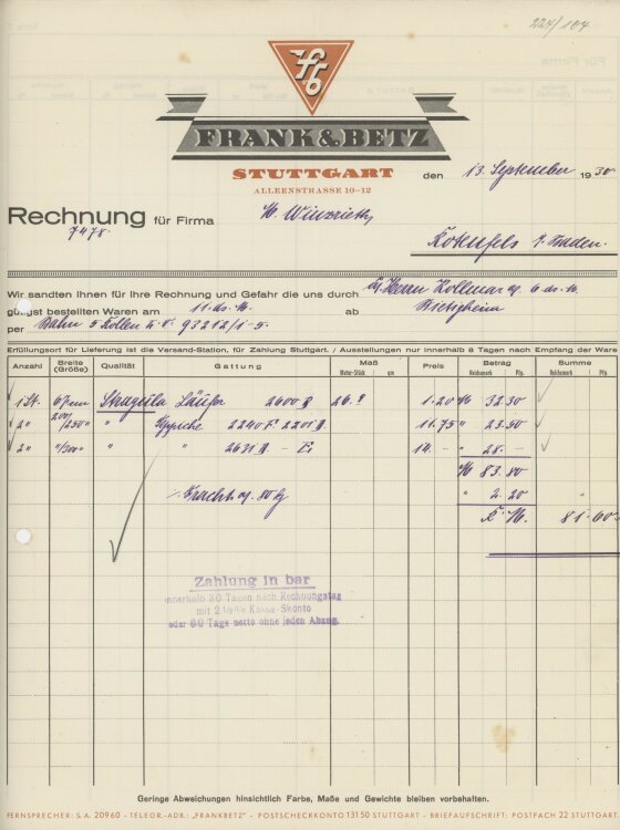 Firma M. Winzrieth (Kaufhaus)an Frank & Betz-...