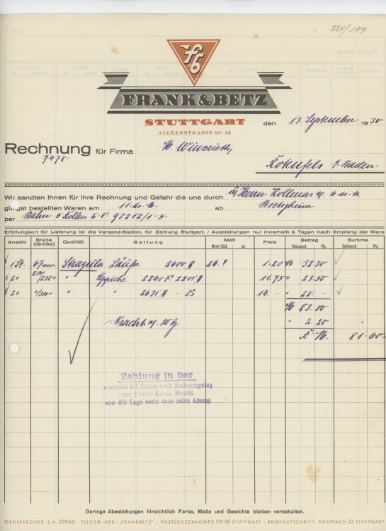 Firma M. Winzrieth (Kaufhaus)an Frank & Betz-...