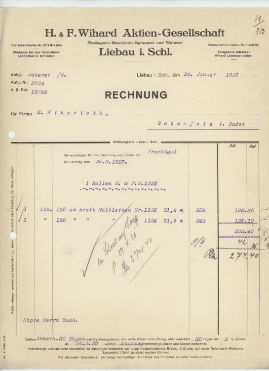 Firma M. Winzrieth (Kaufhaus)an H. & F. Wihard AG-...