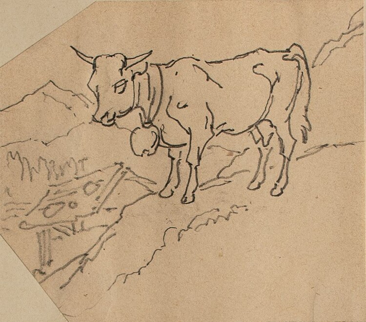 Joseph Simon Volmar - Kuh auf einer Alm - Bleistiftzeichnung - o.J.