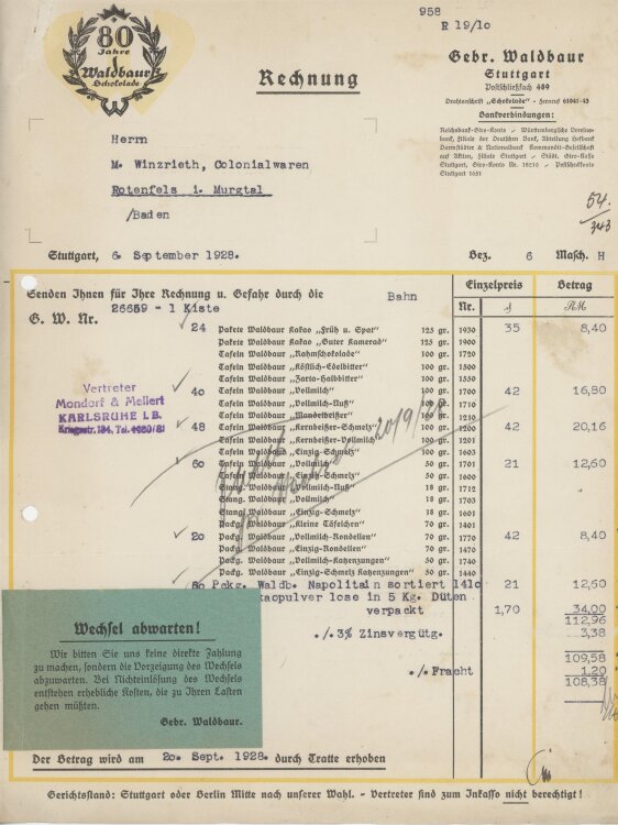 Firma M. Winzrieth (Kaufhaus)an Gebrüder Waldbaur-...