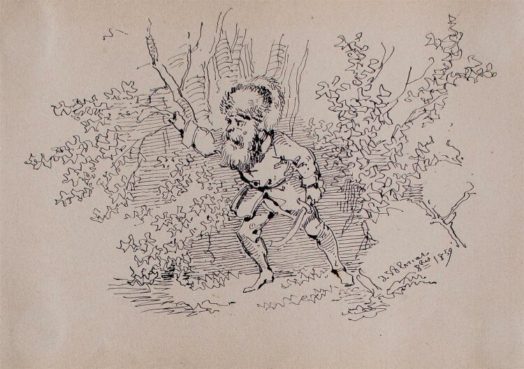 Joseph Simon Volmar - Zwerg - Tuschezeichnung - 1859