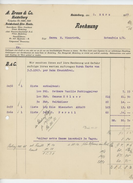 Firma M. Winzrieth (Kaufhaus)an A. Braun & Co.-...