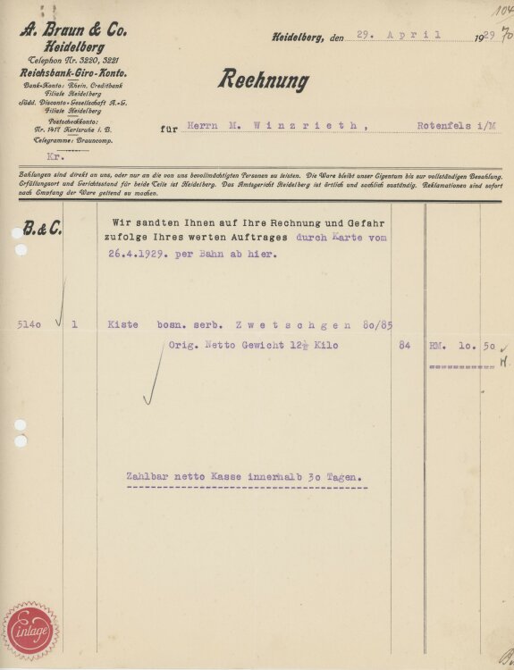 Firma M. Winzrieth (Kaufhaus)an A. Braun & Co.-...