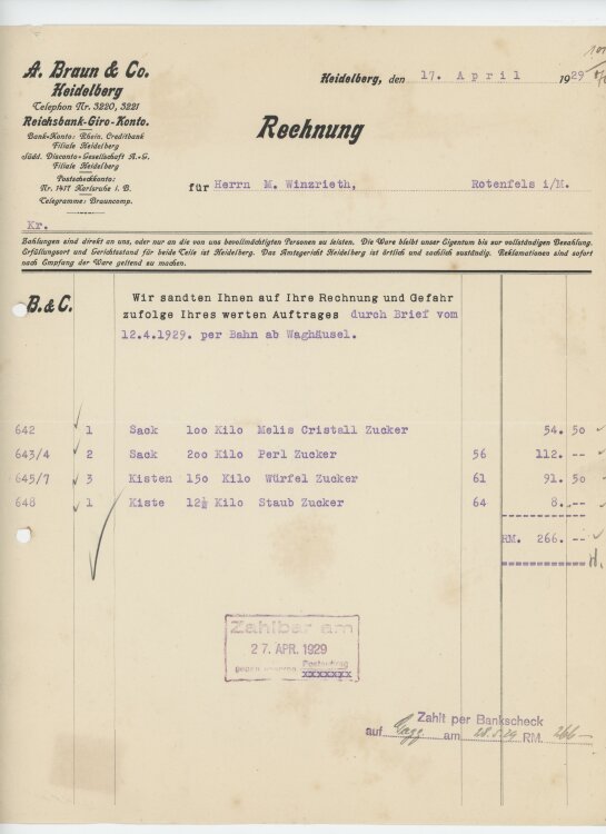 Firma M. Winzrieth (Kaufhaus)an A. Braun & Co.-...