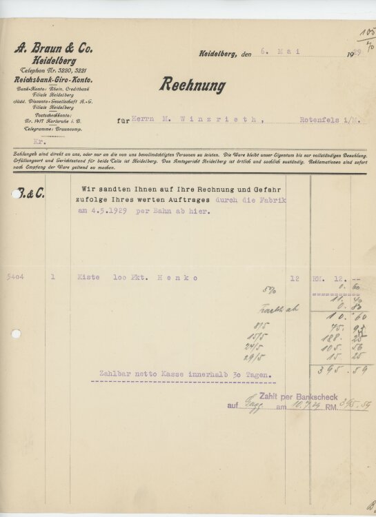 Firma M. Winzrieth (Kaufhaus)an A. Braun & Co.-...