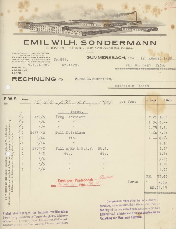 Firma M. Winzrieth (Kaufhaus)an Emil Wilh. Sondermann-...