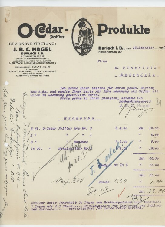 Firma M. Winzrieth (Kaufhaus)an J. B. C. Hagel O...