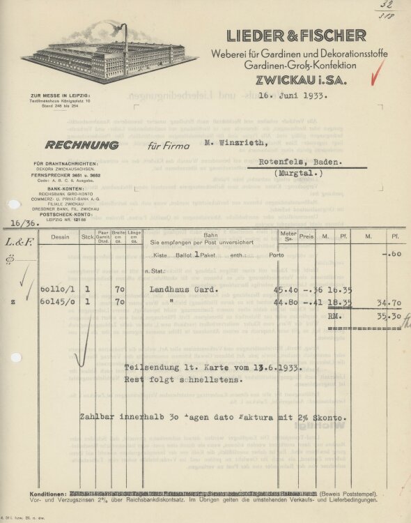 Firma M. Winzrieth (Kaufhaus)an Lieder & Fischer...